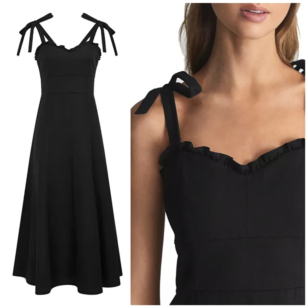 Reiss Black Midi Dress with Tie Straps
